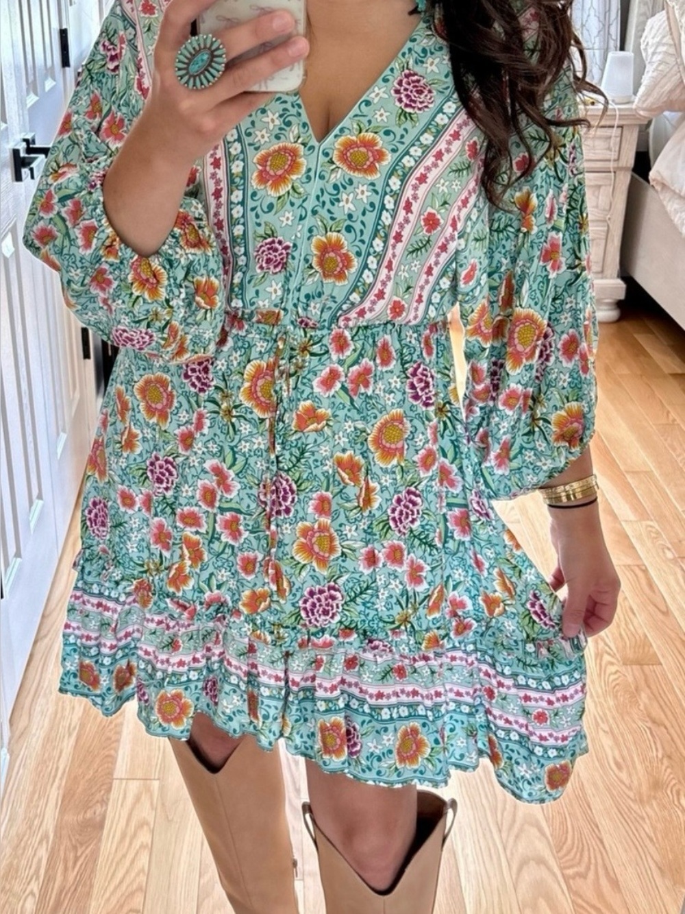 Floral Dress Feat Vibrant Sage Green Pattern (SKU755)